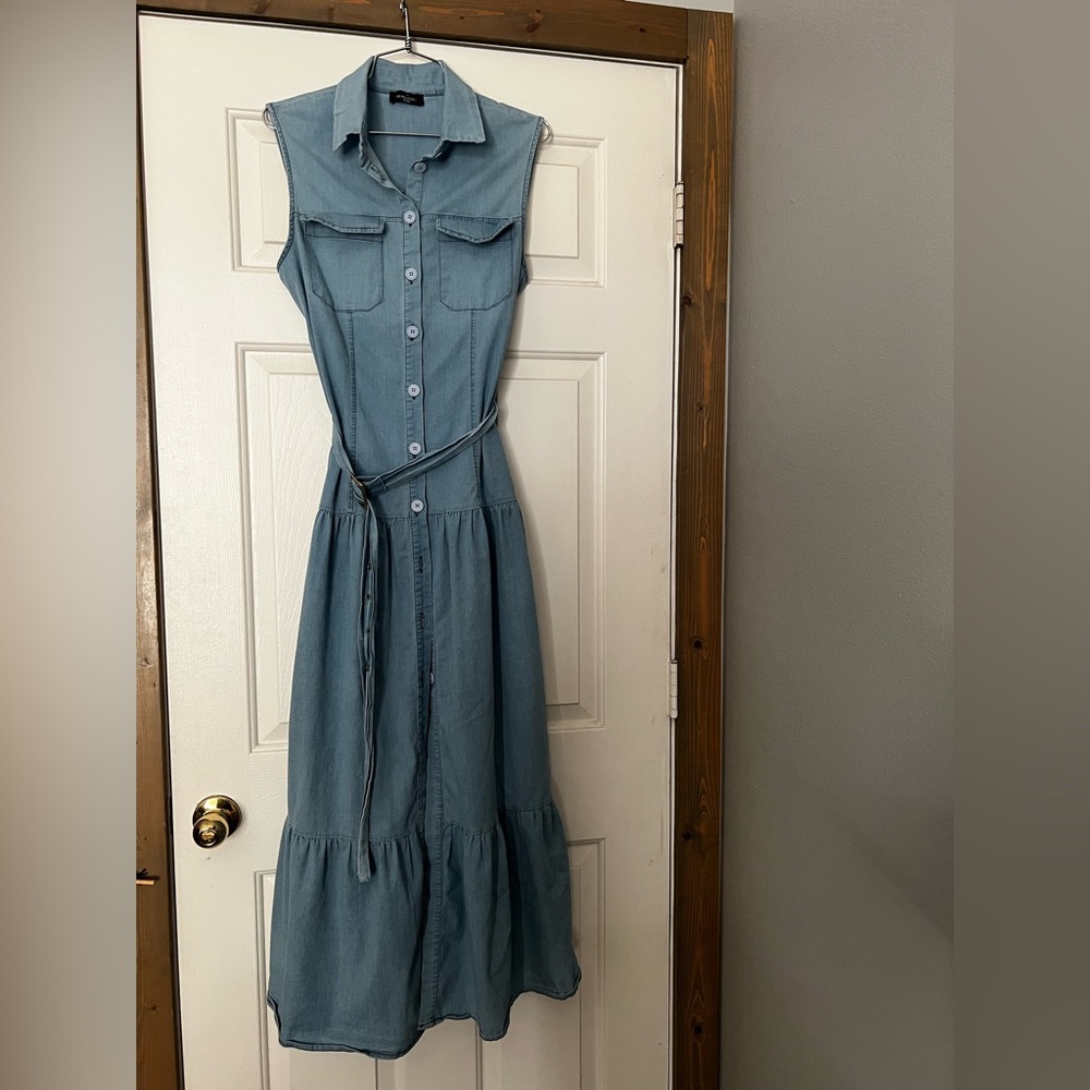 Nica Denim Blue Maxi Dress with Belt